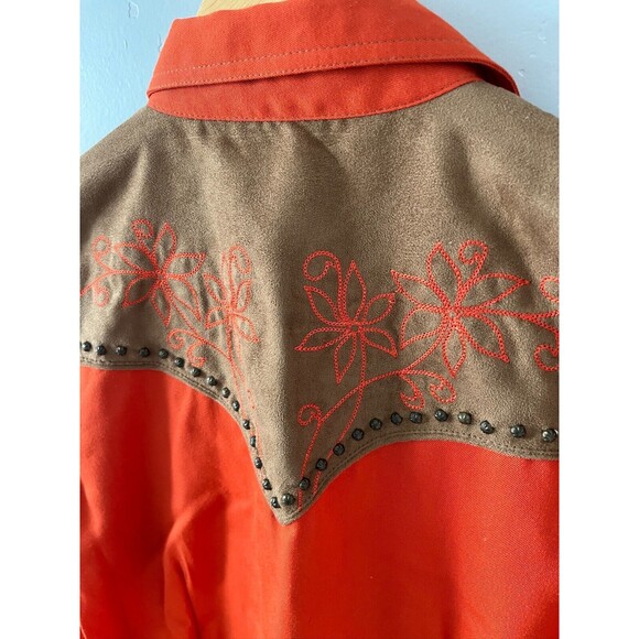Scully Pearl Snap‎ Shirt Size M Burnt Orange Blue Brass & Embroidered Art Cowboy - Picture 8 of 12